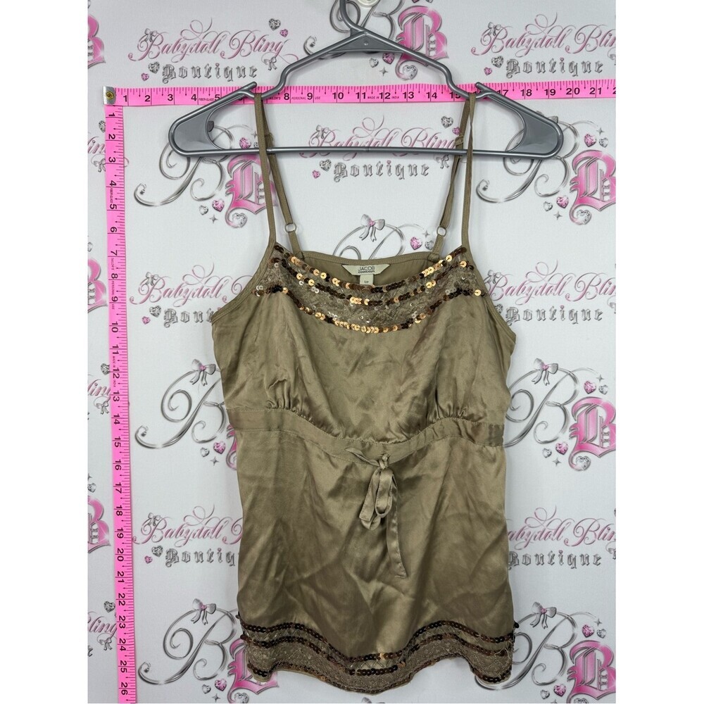 Jacob connextion silk tank shiny Sequin Trim Camisole Tank Top in Olive Gold